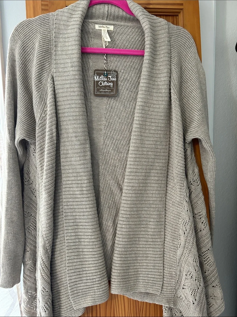 Matilda Jane Light Gray Open-Front Knit Cape Cardigan